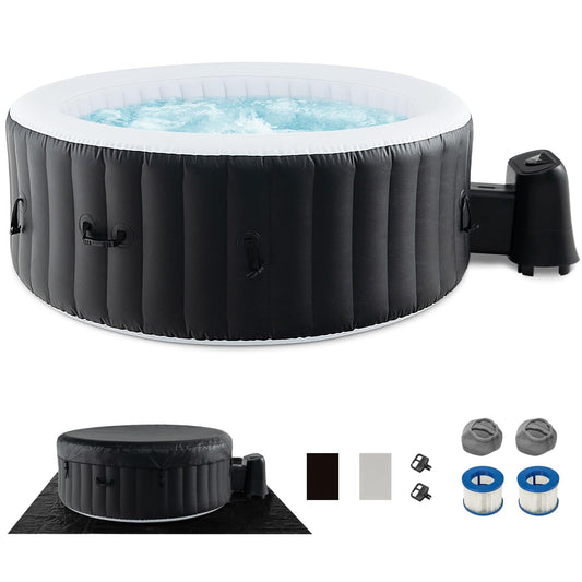 Goplus Inflatable Hot Tub, 2-4 Person Blowup Pool Hottub w/110 Air Jets, Heater Pump, Filter Cartridges, Insulated Cover, Ground Cloth, Portable Outdoor Water SPA (70’’ Round, 2-4 Person)