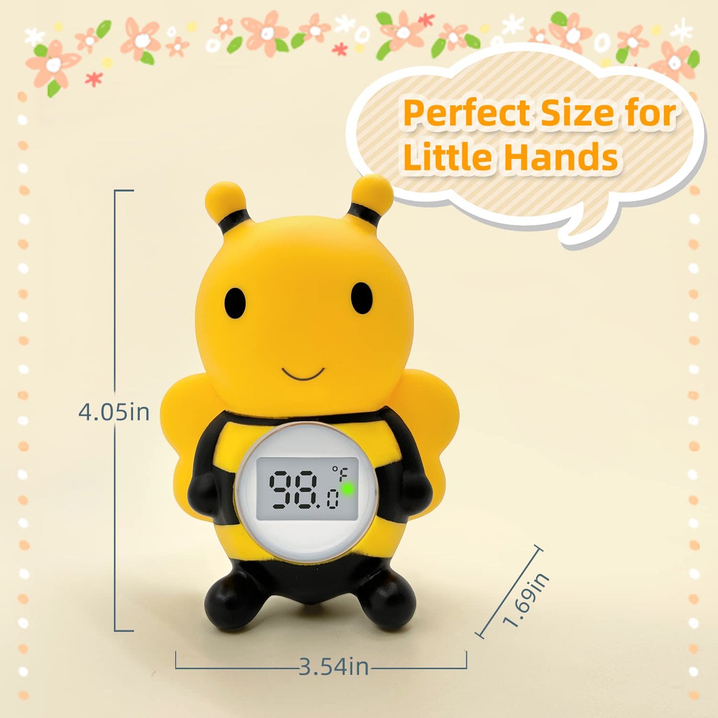 Baby Bath Thermometer Floating Toy - CPC Certified | IP68 Waterproof Water Temperature Thermometer for Bathtub, Tub Toy Gift for Newborn Baby Shower, Infants, Toddlers, Kids (Bee)