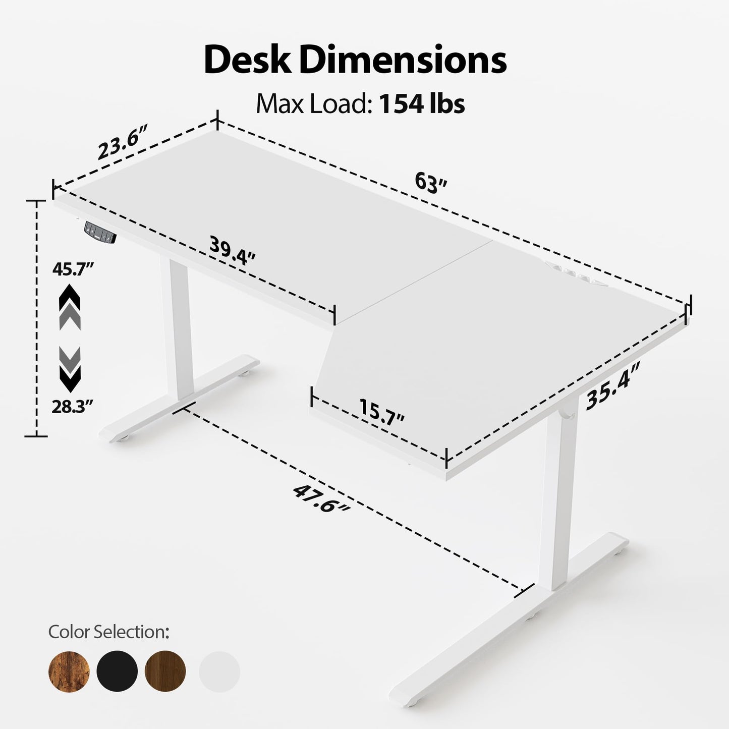 Agilestic Electric Standing Desk, Height Adjustable Desk, 63 x 35 Inch Sit Stand up for Work Office Home, L Shaped Ergonomic Rising Computer Table with Memory Preset, White