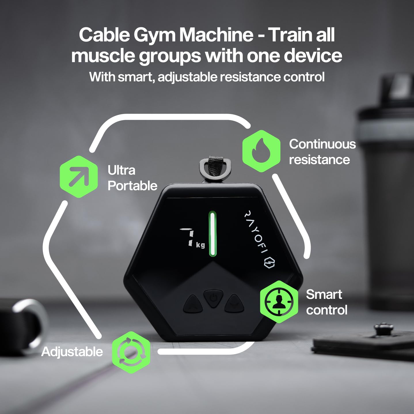 Rayofi GO-Tone Portable Cable Gym, 7-66LB Adjustable Resistance Band, App & Bluetooth Connection， Multifunctional Fitness Equipment, Suitable for Home & Travel (Black)