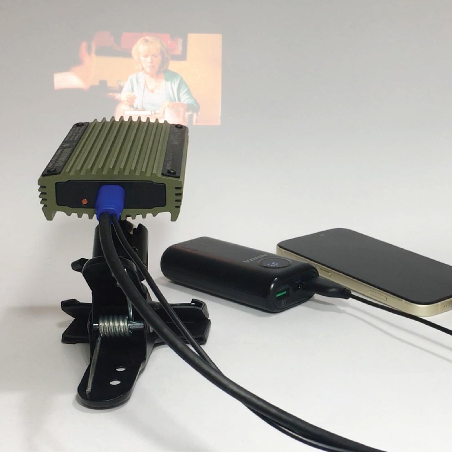 AnyBeam UP" Mini Laser Scanning Camping Projector for iPhone 15,16/Android , Focus-free, 720p, 100" Projection Size, 34 ANSI, 4K Compatible, Auto Keystone, Low Power Consumption, USB-C DisplayPort