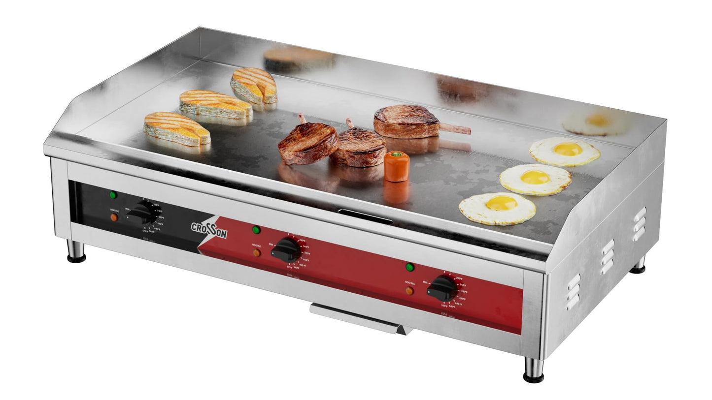 CROSSON 36"*16" Large Commercial Electric Countertop Griddle,Flat Top Heavy Duty Griddles with Non-Stick 1/2" Thick Iron Cooking Plate for Restaurant use-240V/6600W (EG-918C)