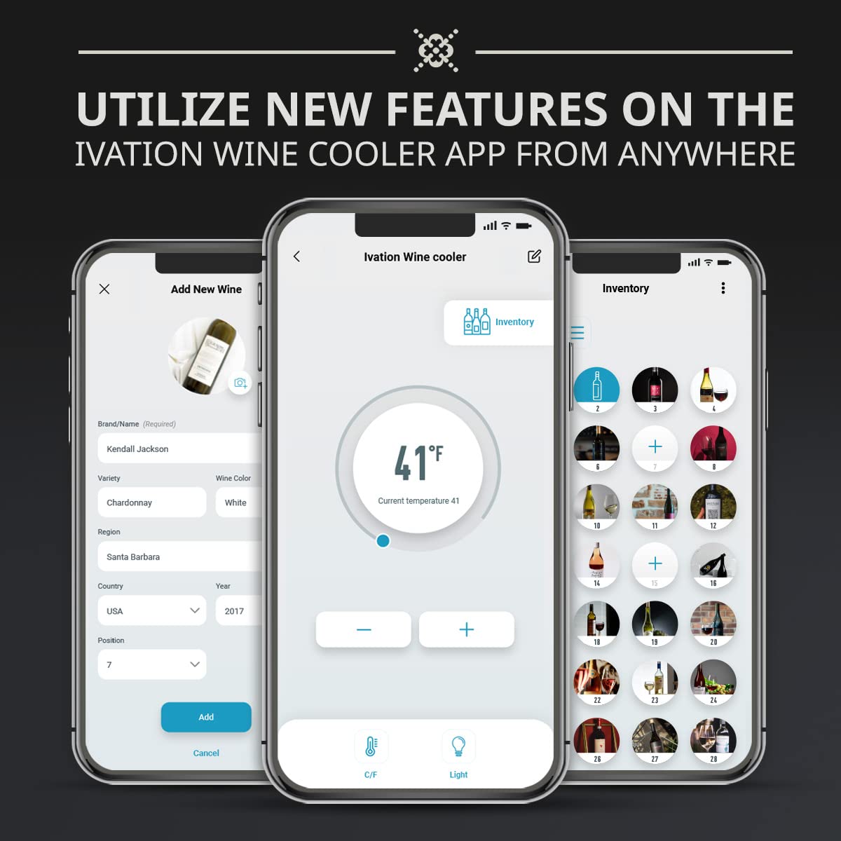 Ivation 34 Bottle Compressor Wine Cooler Refrigerator with Wi-Fi Smart App Control Cooling System | Large Freestanding Wine Cellar Fridge For Red White Champagne or Sparkling, Black Glass Door & Lock