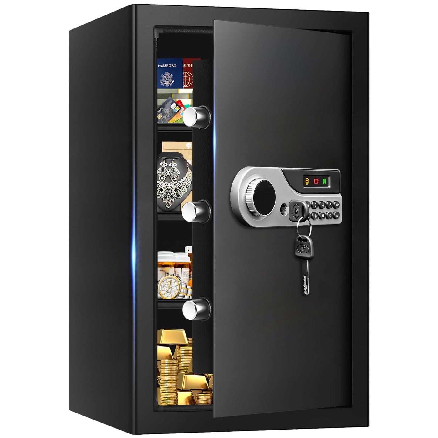 5.2 Cuft Large Fireproof Safe for Home Documents, Safety Box with Spare Keys, Alarm System & Removable Shelves, Home Safe Box Fireproof Waterproof for Money Medicine Jewelry