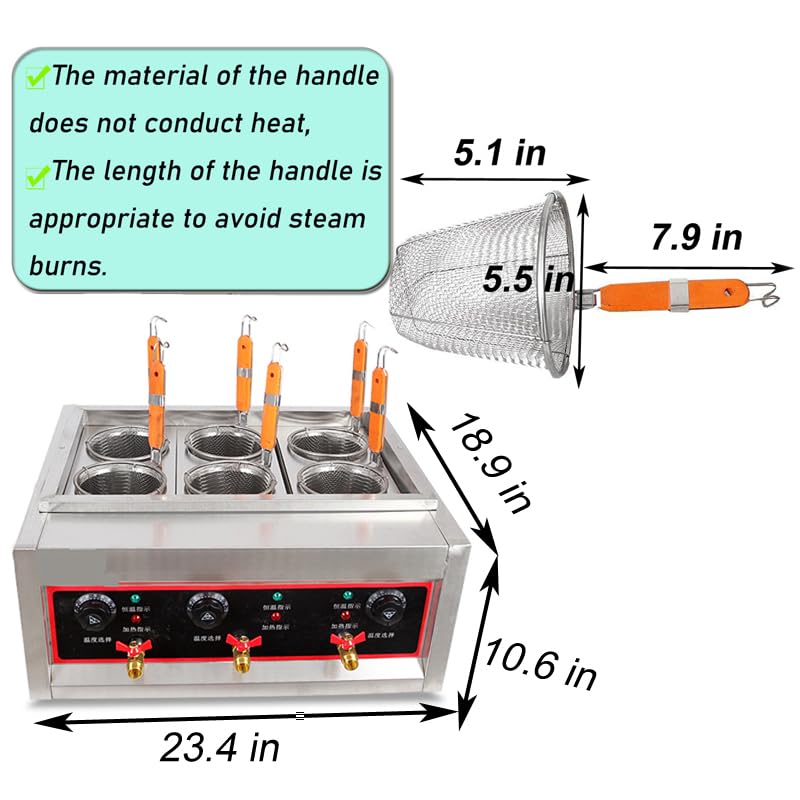 PreAsion 220V Commercial Pasta Cooker with 6 Noodle Filter Electric Pasta Cooking Machine Multifunctional Pasta Warmer Noodles Cooker 6KW for Cooking Dumplings NoodlesVegetables 30-110℃