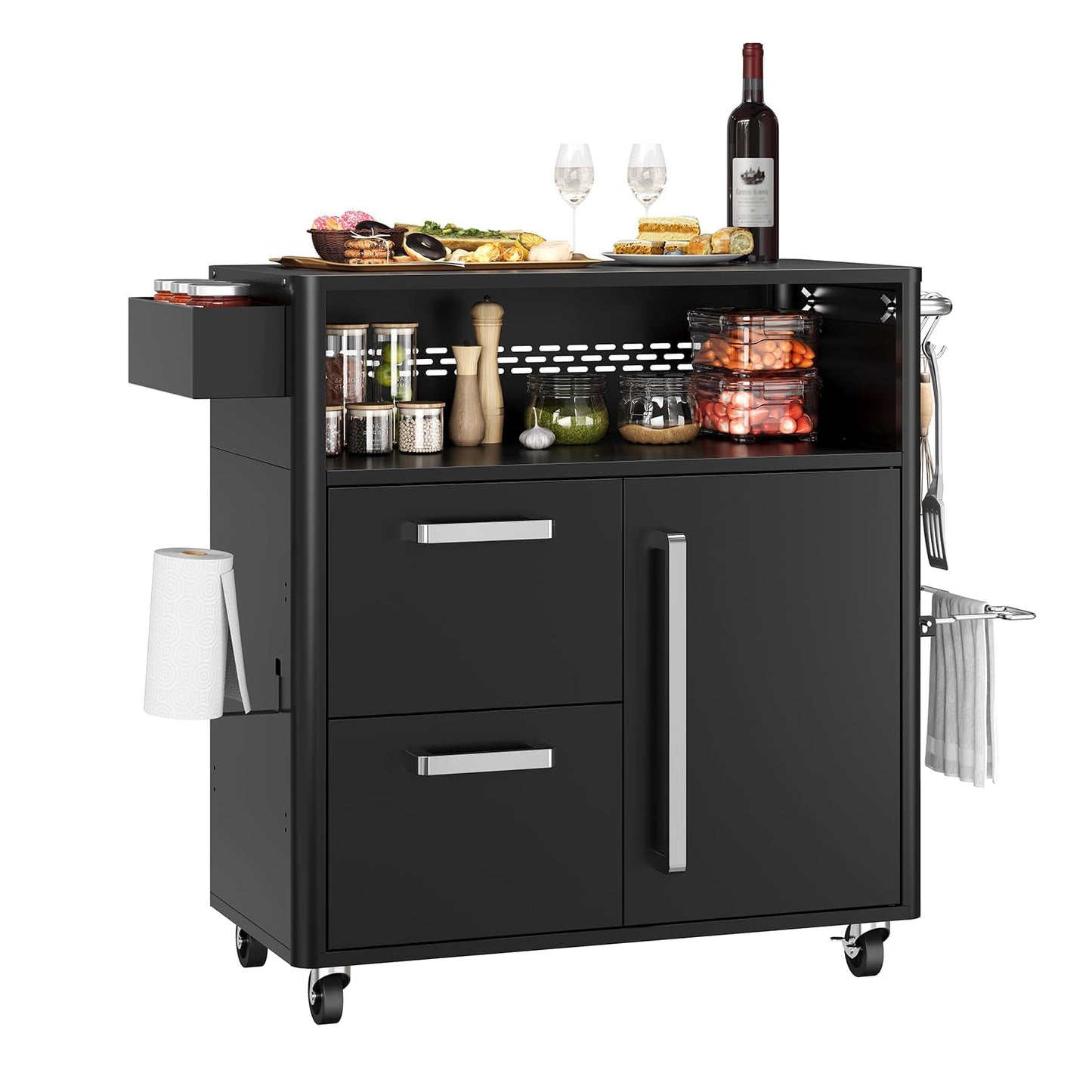 Heavy Duty Outdoor Grill Cart with Stainless Steel Prep Table, Lockable Wheels, Large Storage Cabinet, and Island Table for Patio or Kitchen