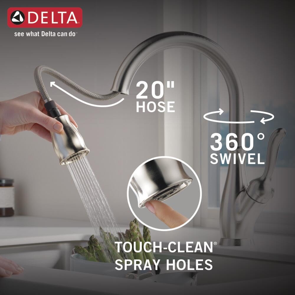 Delta Leland Brushed Nickel Kitchen Faucet with Pull Down Sprayer, Traditional Single Hole Kitchen Sink Faucet, Single Handle, SpotShield Stainless 9178-SP-DST