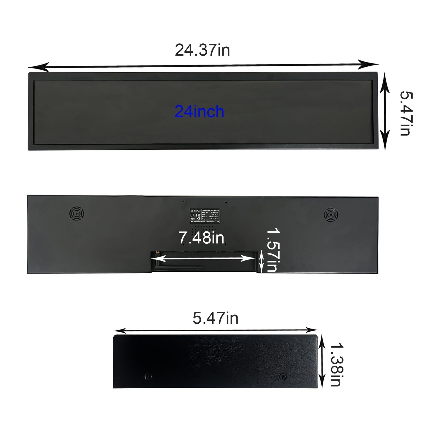 VSDISPLAY 24 Inch Touch Screen 1920x360 IPS Monitor Android 11 Stretched Bar LCD Auto Copy Autoplay as Extra Advertising Display,Supports USB/SD Input