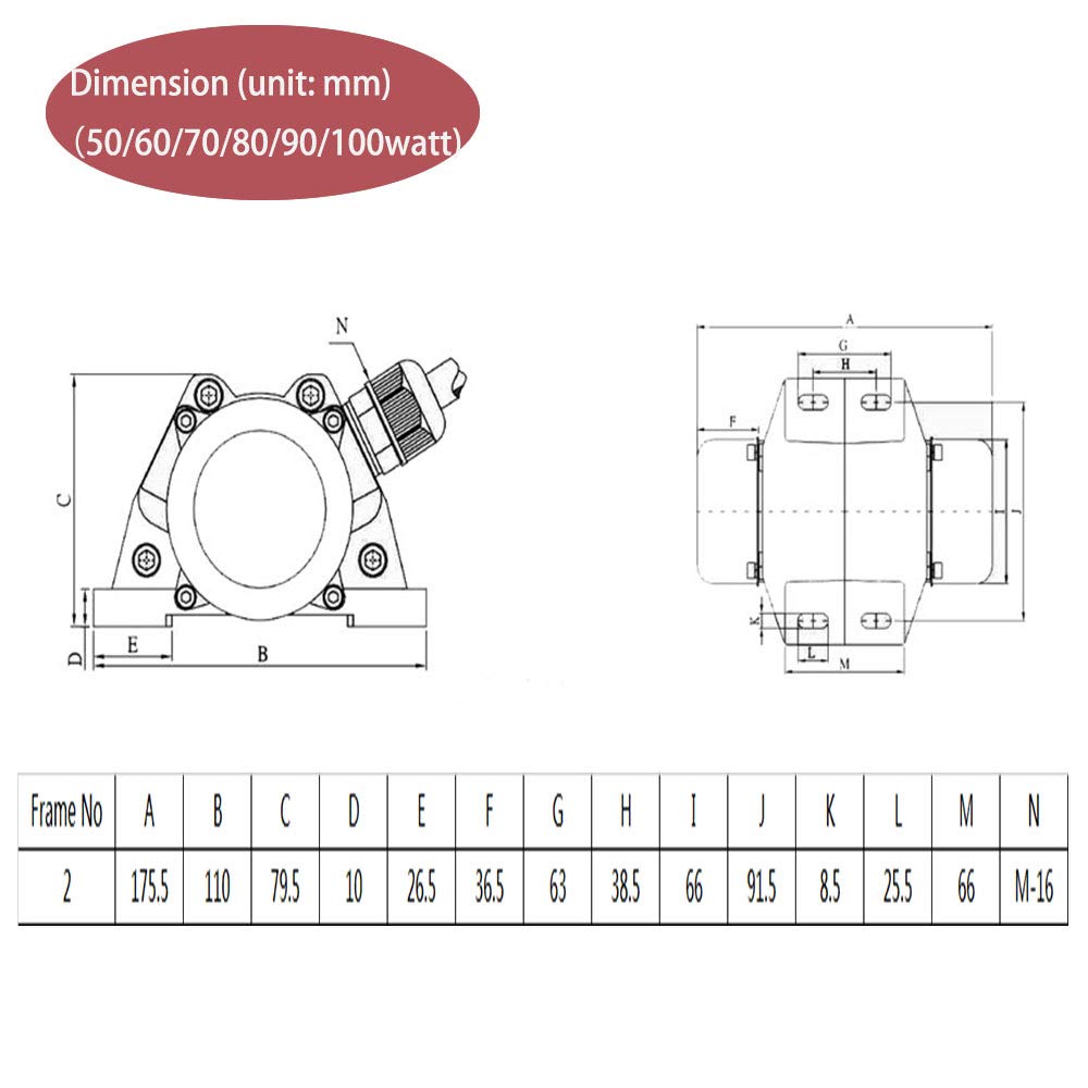 ATO AC 100W Concrete Vibrator Motor Adjustable Amplitude Easy to Install Low Noise Concrete Vibrating Motor Multi-Application Vibrator,1 Phase 3600rpm 110V, Used for Shaker Table, Sifters, Mixers