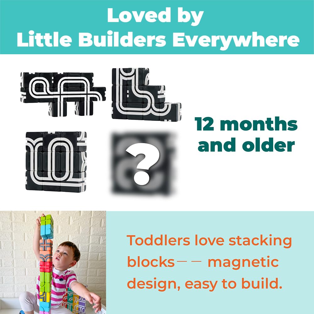 QBI Magnetic Baby Toys 0-6-12 Months | Black and White Baby Cards Newborn Toys High Contrast Flashcards & Magnetic Cubes | Visual Stimulation Montessori | Baby Essentials (9 Pieces)