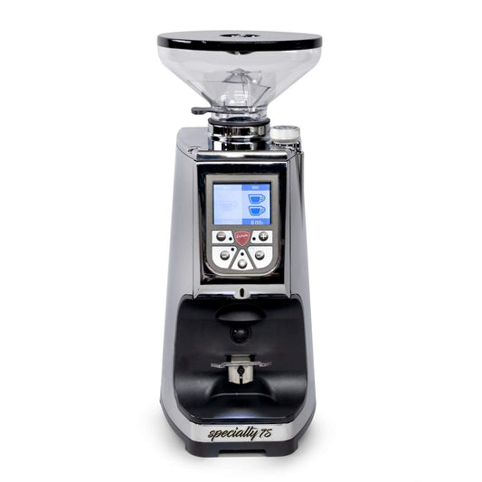 Eureka Atom Specialty 75 Commercial Espresso Grinder - Short Hopper | 75mm Flat Burrs | Silent Technology | Timed Dosing | Stepless | (Chrome)