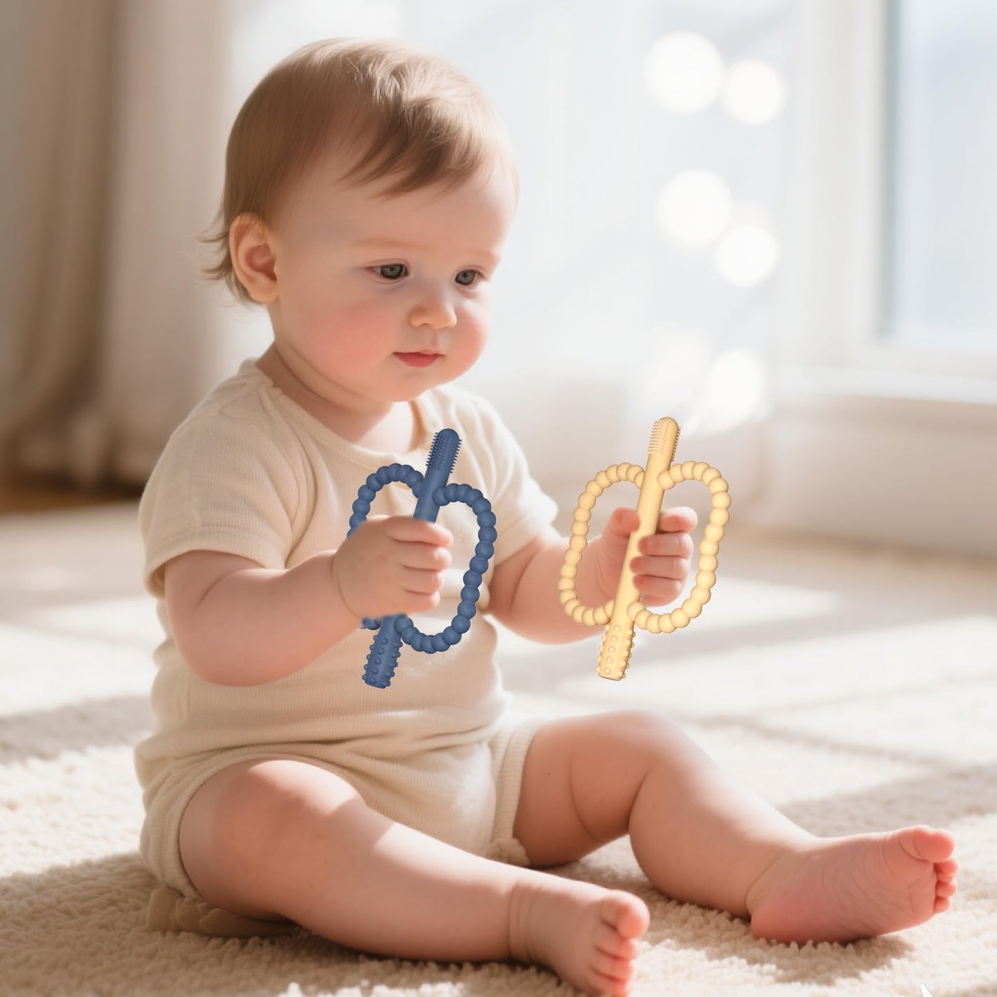 WALULAN 2 Pack Baby Silicone Teething Toys, Teething Sticks for Babies,Silicone teether Tubes for Baby Girl,BPA Free, Soothe Gums for 0-6 3-12 18-36 Months, Newborn Infants Toddler Sensory Chew Toys