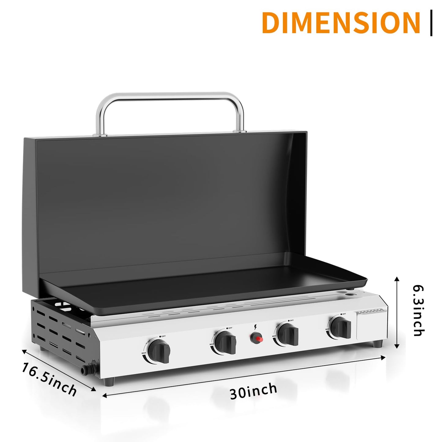 ADREAK 4 Burner BBQ Gas Griddle with Hood, 30 Inch Stainless Steel Portable Detachable Propane Griddle, 60,000 BTU Flat Top Barbecue Grill with Lid for Camping