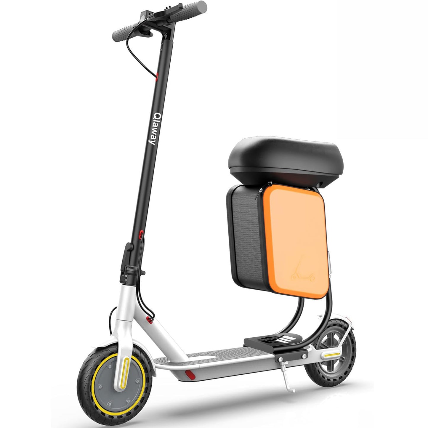 Qlaway 8.5" E Scooter for Adults with Luggage Seat 19 MPH Sport Escooter 350W Motor, Electric Scooter Up to 22 Miles Range, Bearing 265 LBS/APP Control-White