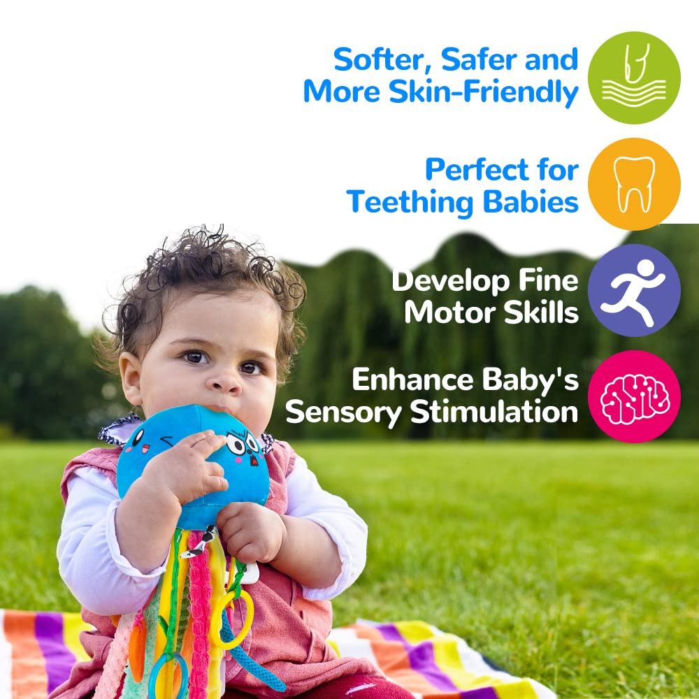 teytoy Sensory Toy, Texture Toys for Babies with Rattle, Autism Sensory Toys Jellyfish Shape Tactile Sensory Toys with 10 Textures, Baby Sensory Toys for 0-3-6-18 Months Soft Baby Toys with Teethers