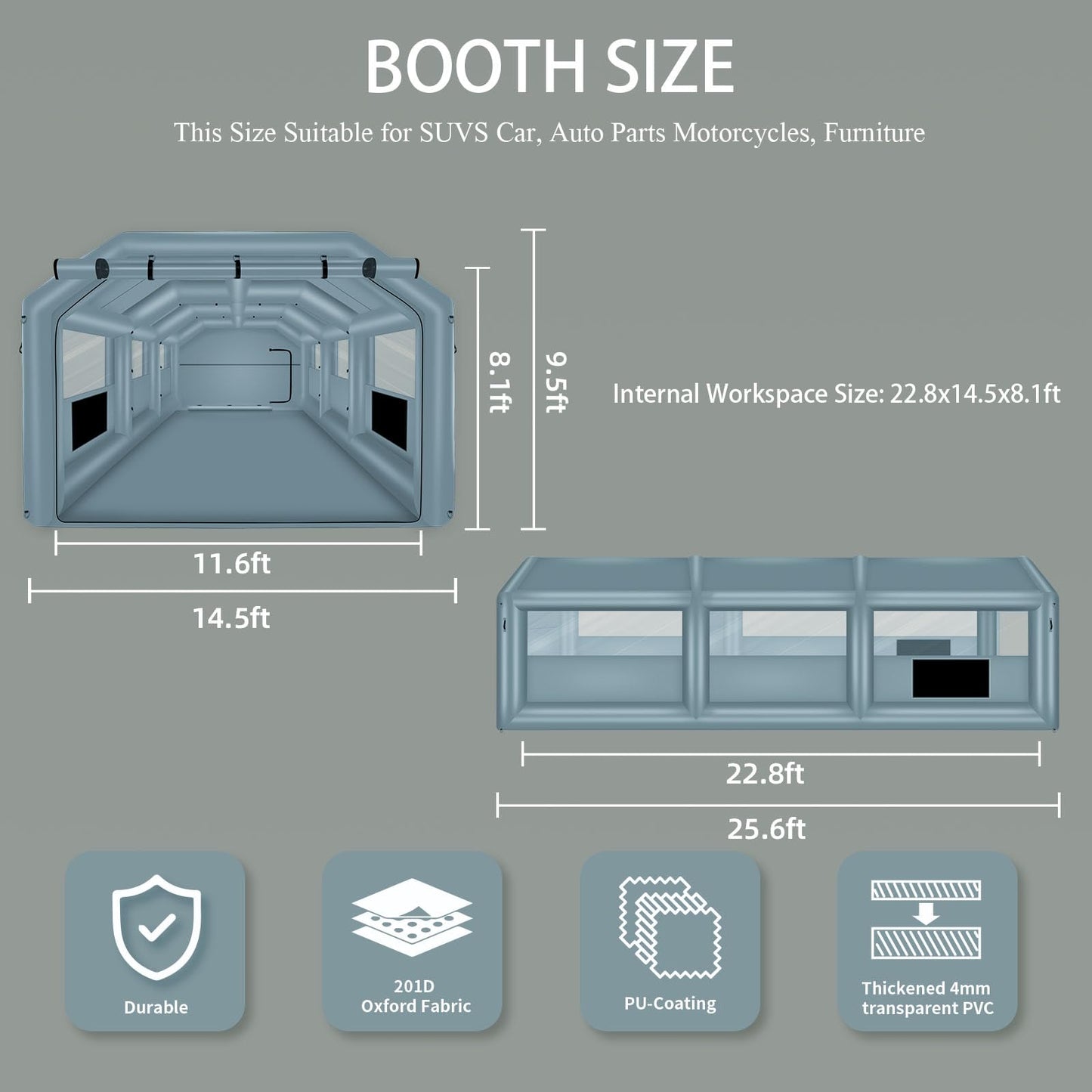 GONFLABLE 26 * 14.5 * 9.5FT Inflatable Spray Booth with 480w+950w Air Blower, Airbrush Paint Booth Blow up Tents for Camping Auto Car Parking Workstation Club
