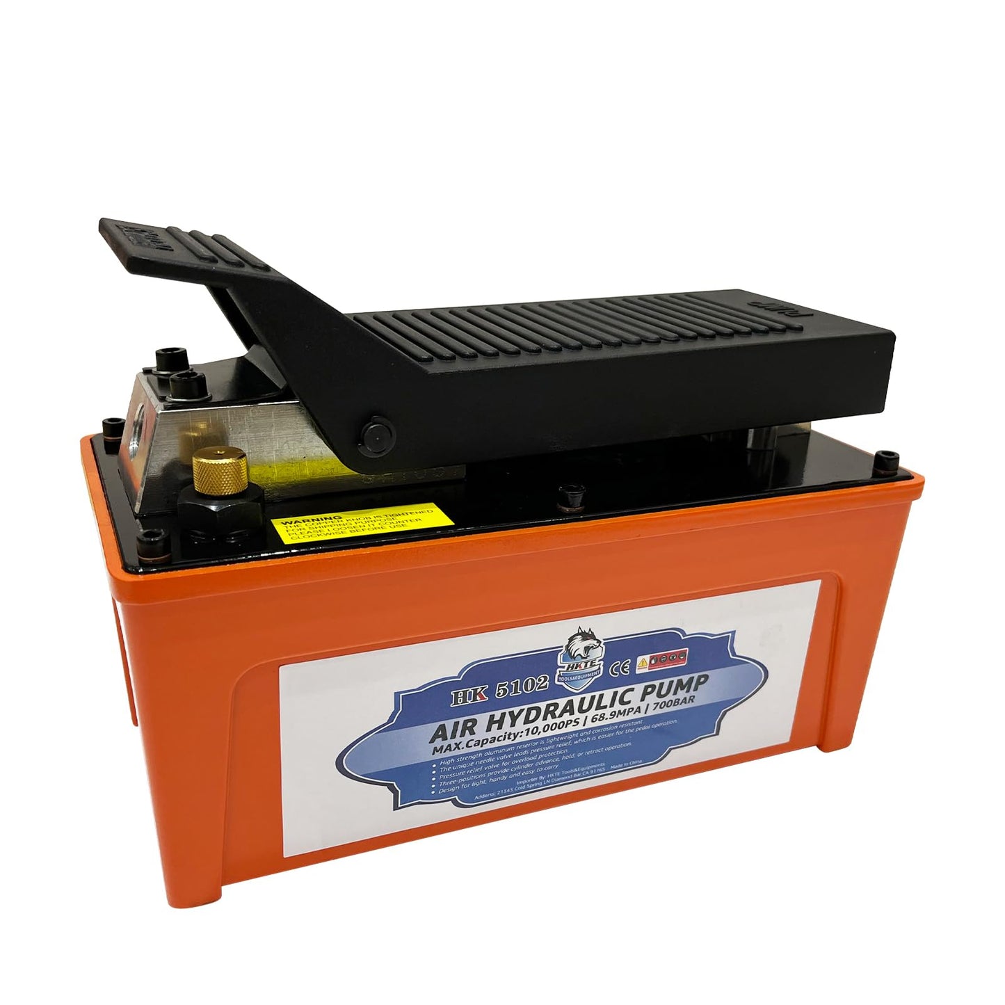HKTE Professional Air Hydraulic Pump, Foot-Operated, 10,000 PSI, 1/2 Gal Reservoir for Machinery Lifting & Auto Repair