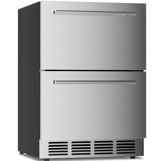 Antarctic Star Outdoor Beverage Refrigerator 24 Inch Wide,Stainless Steel Double Drawer Mini Fridge 145 Cans for Undercounter Built-in or Freestanding,Wine Cooler for Home & Patio,32-50°F,Silver