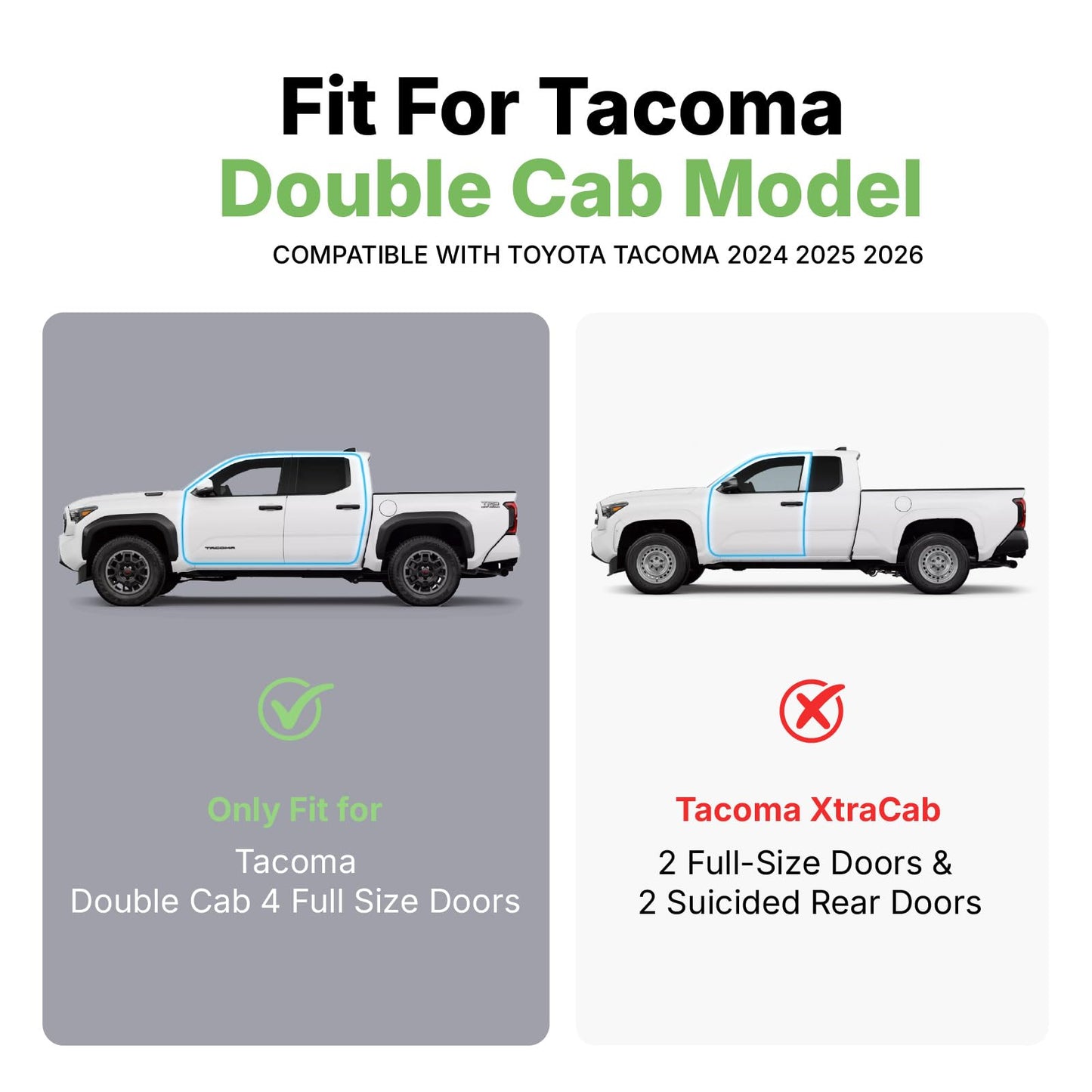 Yawrpats Running Boards Compatible with 2024 2025 Toyota Tacoma Double Cab 4 Full-Size Door Side Steps Bars with 8 Brackes Heavy Duty Aluminum Anti Slip (Rugged Off-Road)