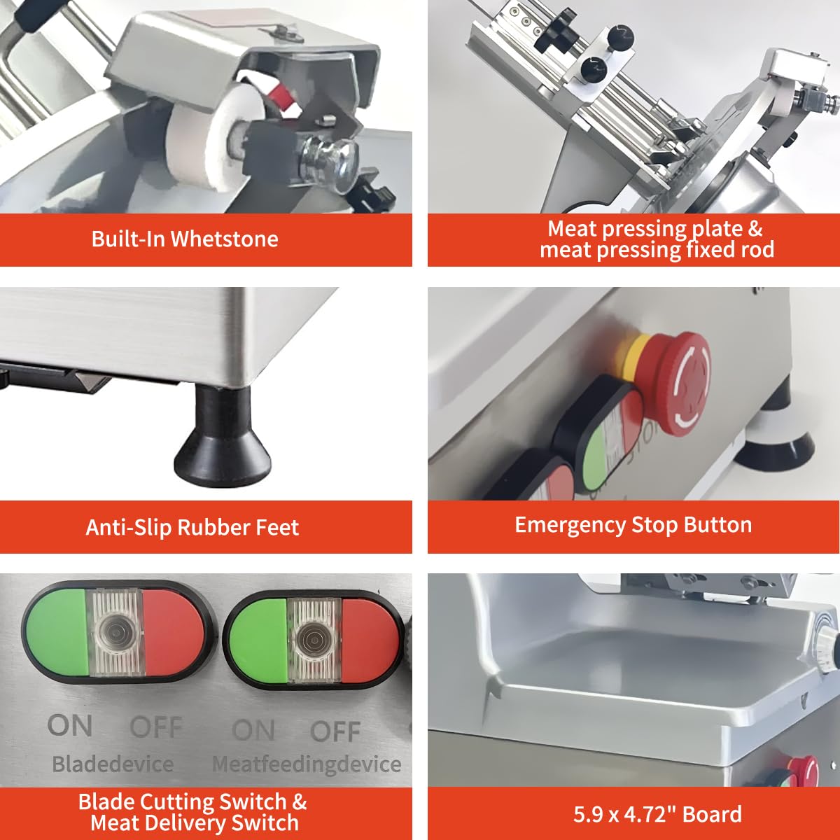 CMICE Automatic Commercial Meat Slicer, 550W Automatic Meat Slicer with 11.8" Carbon Steel Blade, Adjustable Thickness From 0～6 mm Suitable for Commercial/Home Use