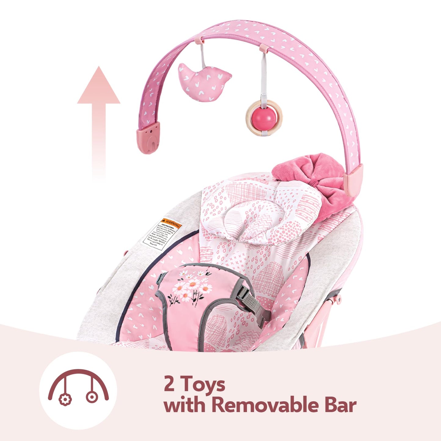 Baby Bouncer, Portable Infant Bouncer, Adjustable and Foldable Baby Rocker with Vibrations,Baby Bouncer Seat for Baby 0-6 Months 6-20 lbs Indoor & Outdoor Use