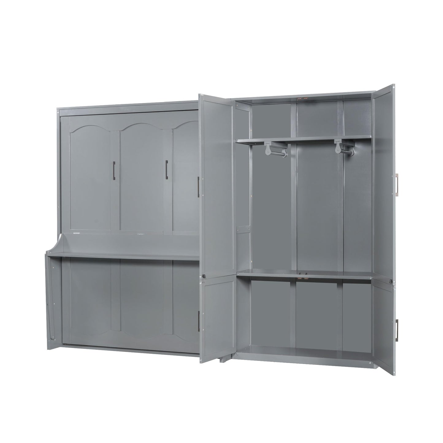 Merax Queen Size Murphy Bed Wall Bed with Closet and Wardrobe Storage for Bedroom,Gray