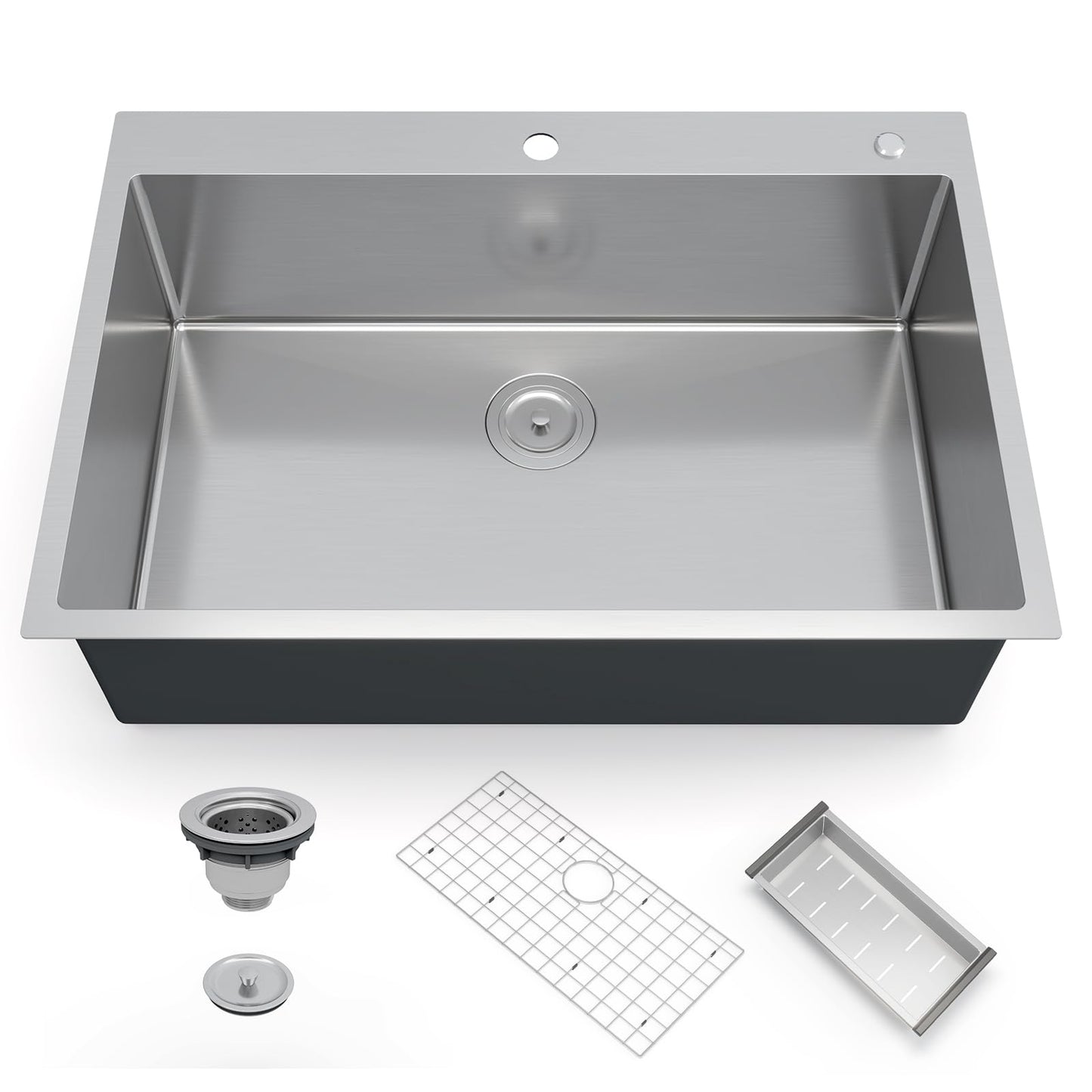 30 Inch Stainless Steel Kitchen Sink Workstation, Single Bowl Drop-in with Cutting Board, Drain Basket and Roller Shutter, 16 Gauge Stainless Steel T304 Construction