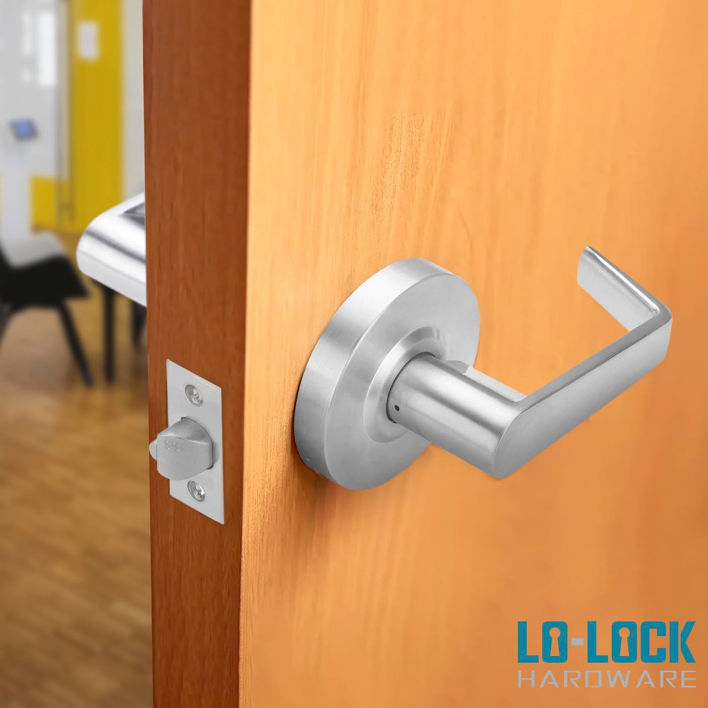 LO-LOCK HARDWARE Commercial Lever Door Lock - Heavy-Duty Locking Door Handle, ADA Door Handles, Cylindrical Lever Lock, Non-Handed Grade 2 Industrial Door Handle, 26D Satin Chrome, Privacy/Bathroom