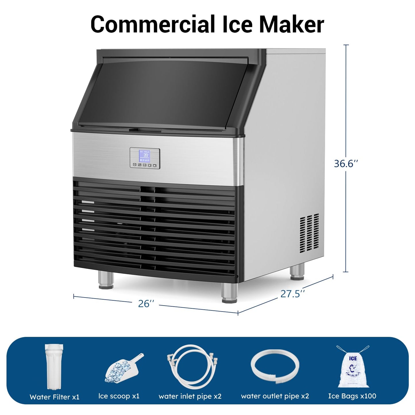 Commercial Ice Maker, 450LBS/24H Ice Machine Commercial with 120 LBS Storage, Ice Ready in 8-15 min, Under Counter Ice Machine, Commercial Ice Machine Maker for Restaurant/Bar/Cafe/Business