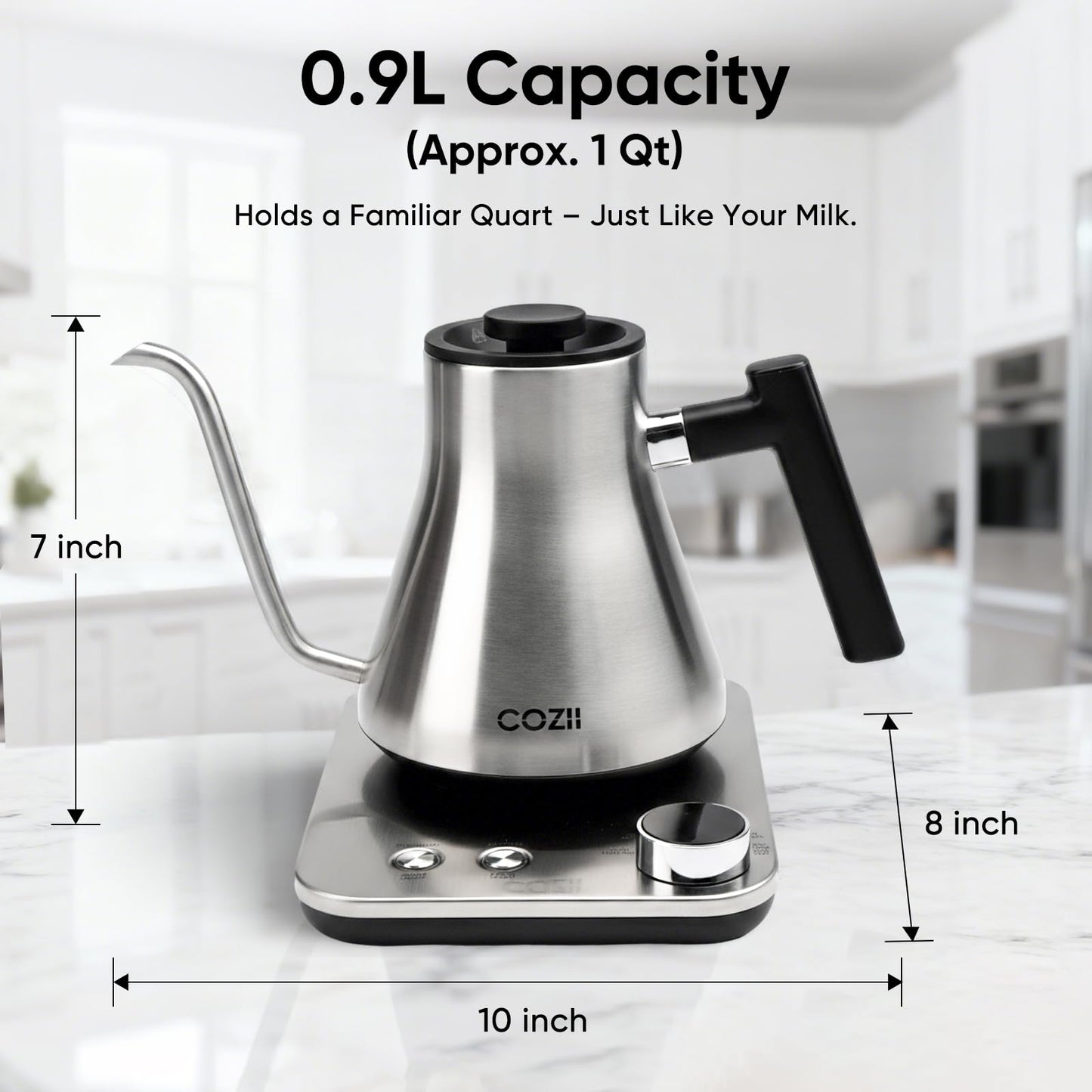 COZII Gooseneck Electric Kettle with ±1°F Temperature Control, 1200W Quick Heating for Pour Over Coffee & Tea, 0.9L Water Boiler with 24H Keep Warm & Auto Shut Off, Stainless Steel Interior, Silver