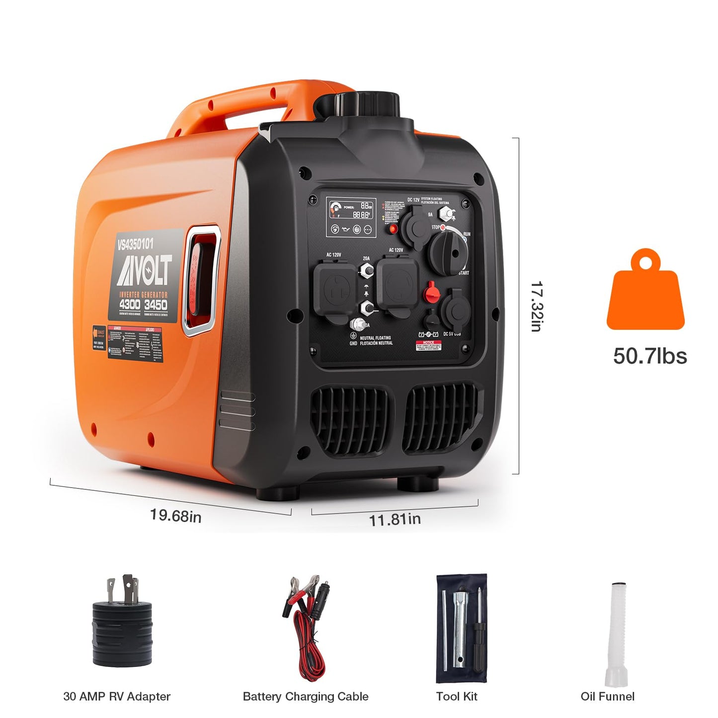 AIVOLT Inverter Generator 4300W Gas Powered Portable Super Quiet Outdoor Generator RV Ready for Camping Tools and Home Use, EPA Compliant