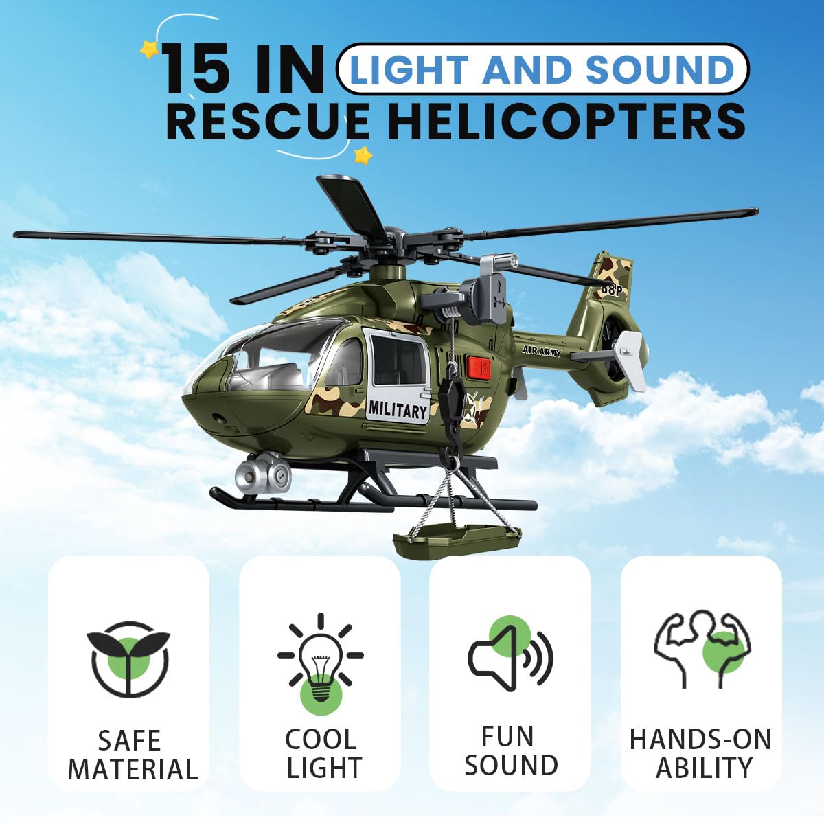 CSDCSD Green Military Big Helicopter Toys,Army Toys with Lights & Sounds,Birthday Gift for 2 3 4 5 Years Old Boys and Girls