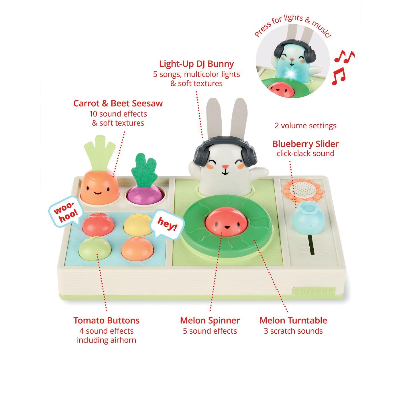 Skip Hop Baby Musical DJ Set Toy with Lights, Songs, Sound Effects, and Soft Textures, Farmstand Let The Beet Drop DJ Set