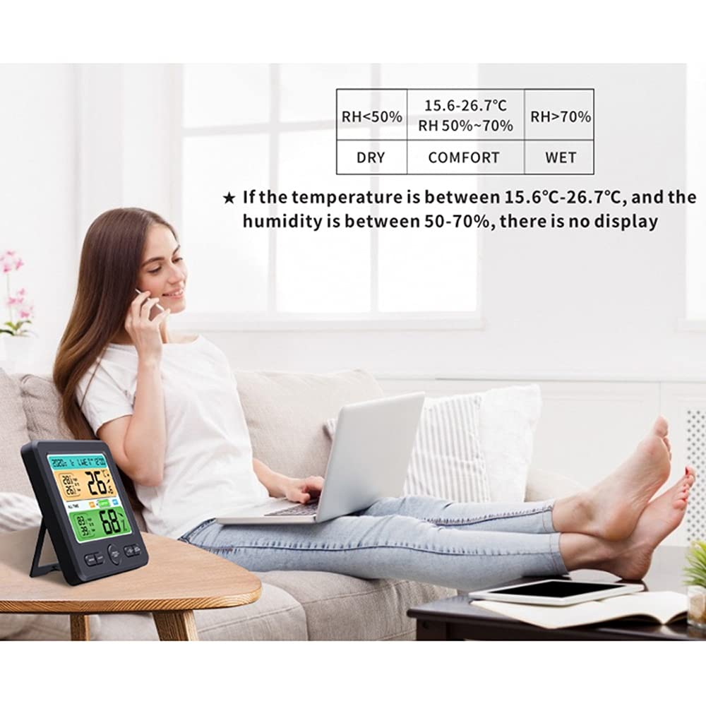 HIONJIN Digital Thermometer Hygrometer Weather Station Large LCD Indoor Flower All Time Temperature Humidity Monitor Alarm Clock(D)