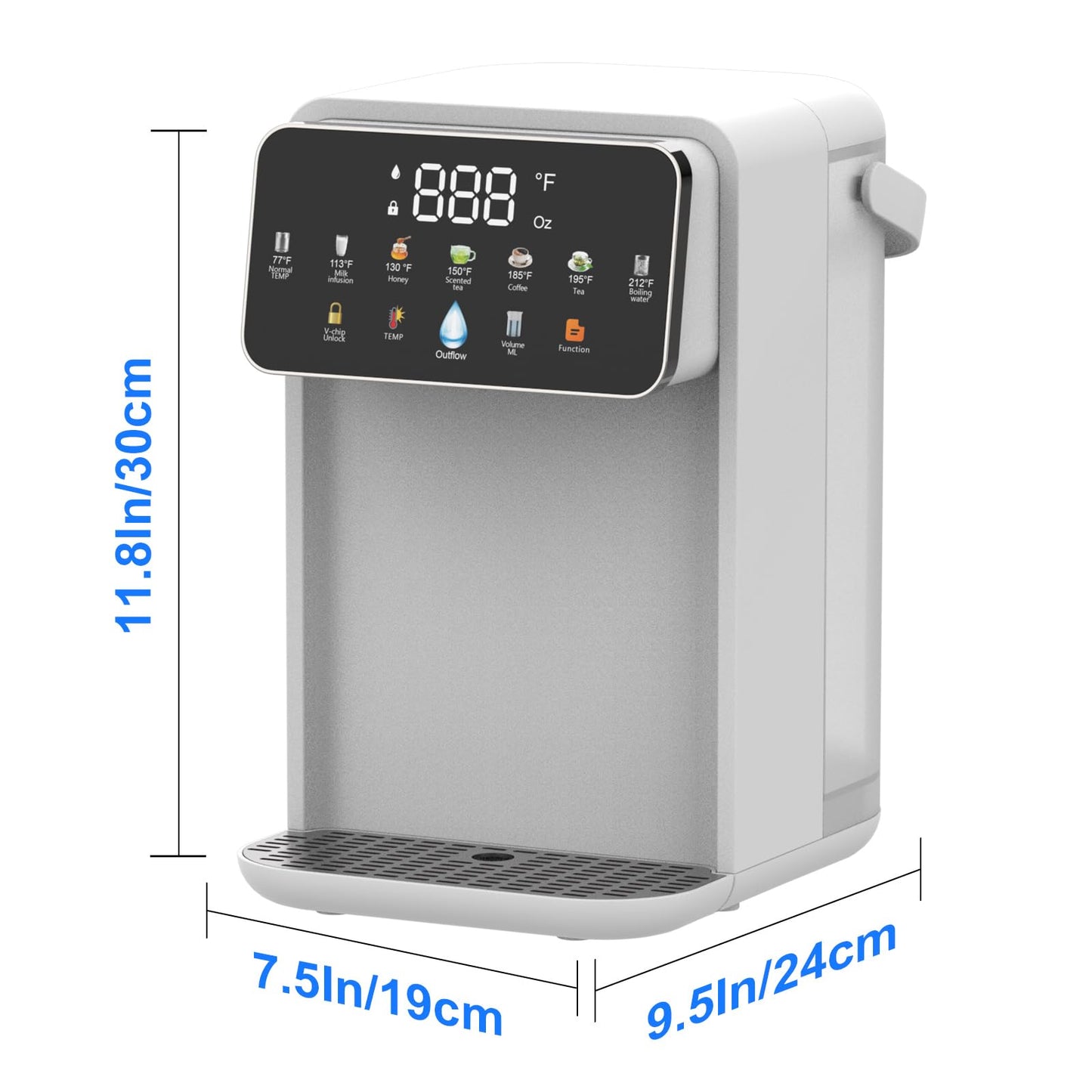 Instant Hot Water Dispenser Countertop for Rapid Heating & Quiet Design Adjustable 7 TEMP & 7 Water Volume Dispense 0.8Gal/3L Removable Water Tank with Carrying Handle BPA Free Fit Kitchen Counter
