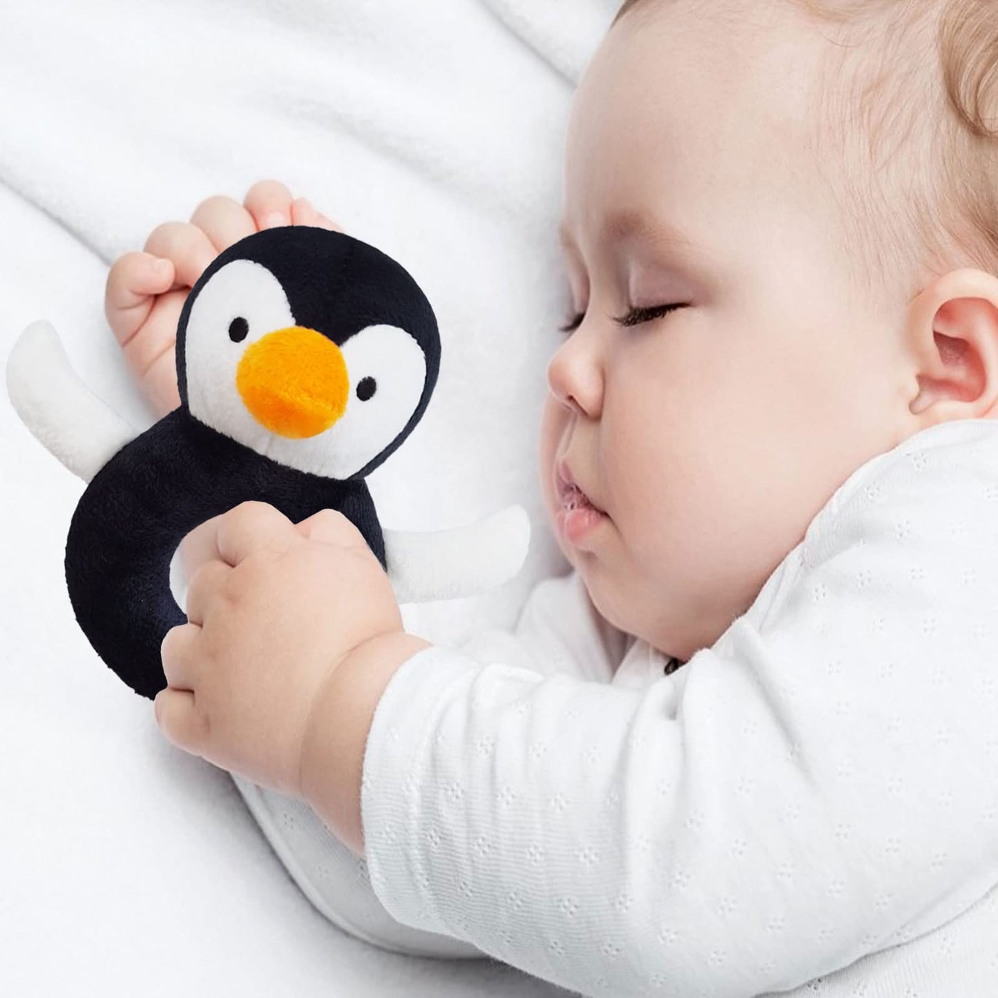 Doindute Baby Penguin Soft Rattle Toy, Penguin Plush Infant Shaker Rattle Easy-Grasp Stuffed Animal Toy, Gifts for Newborns Babies Toddlers Boys Girls, Black&White, 5 Inches