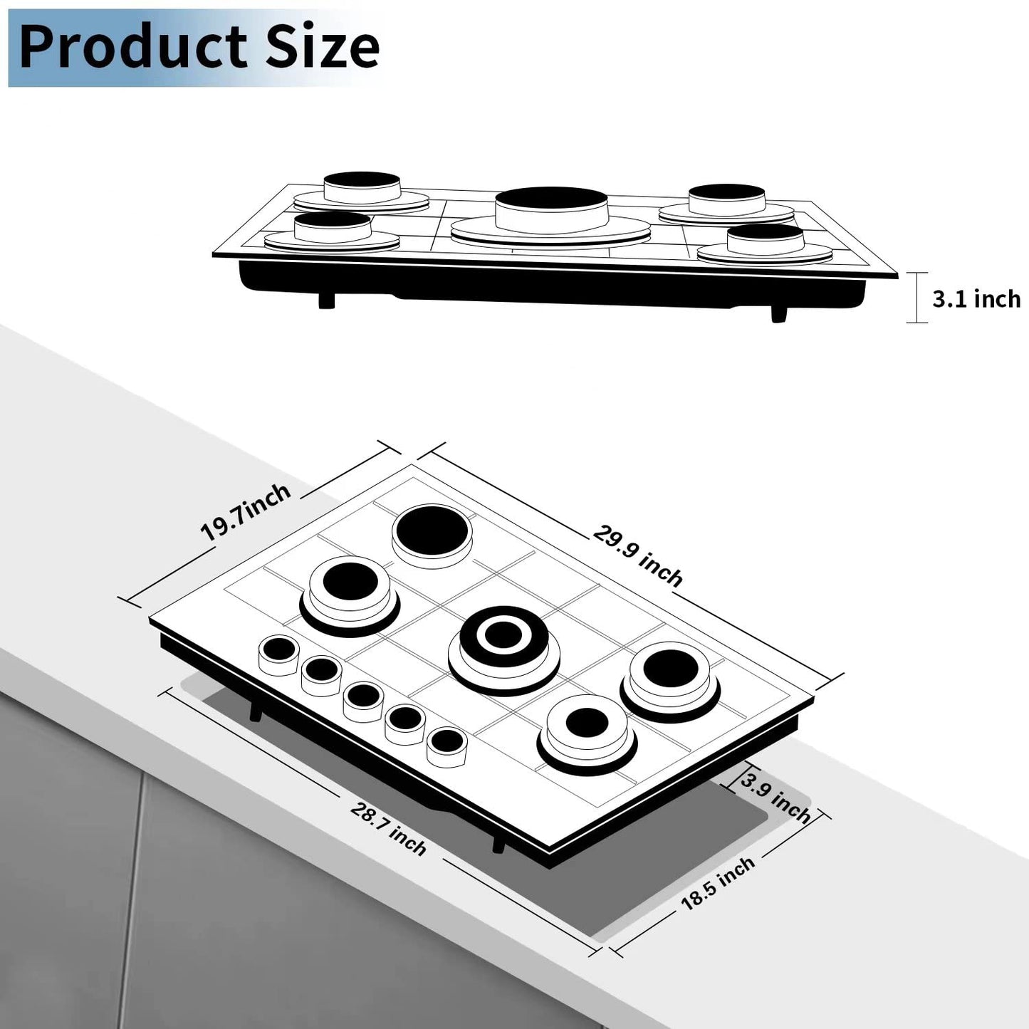 Anlyter 30 Inch Gas Cooktop, 5 Burners Built-in Stovetop, Stainless Steel LPG/NG Convertible Stove, Dual Fuel Sealed Hob - Black