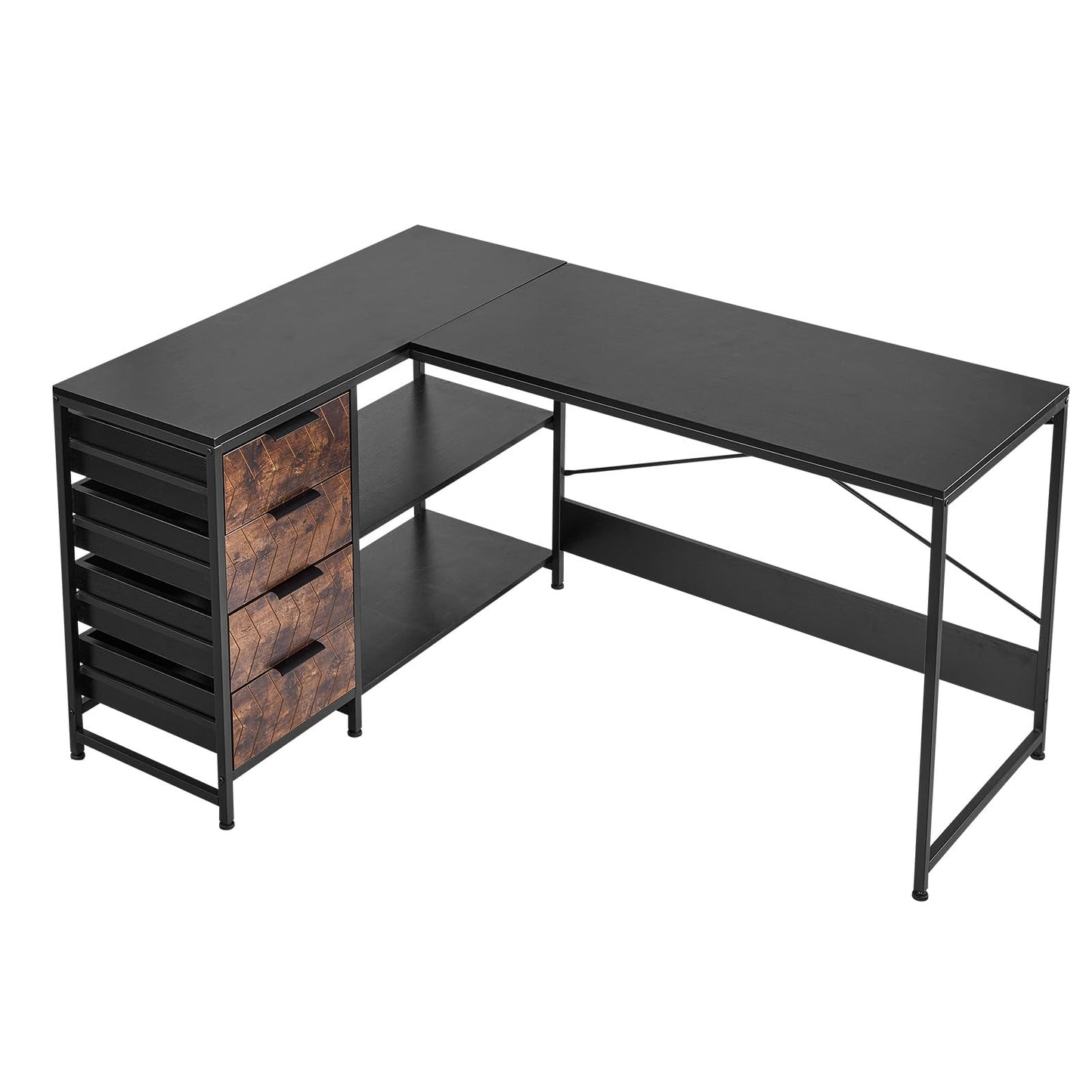 VEVOR L-Shaped Computer Desk, 59-inch Reversible Corner Gaming Desk with Drawers & Storage Shelves, Modern Stylish PC Table Sturdy Work Workstation for Home Office - Easy to Assembly