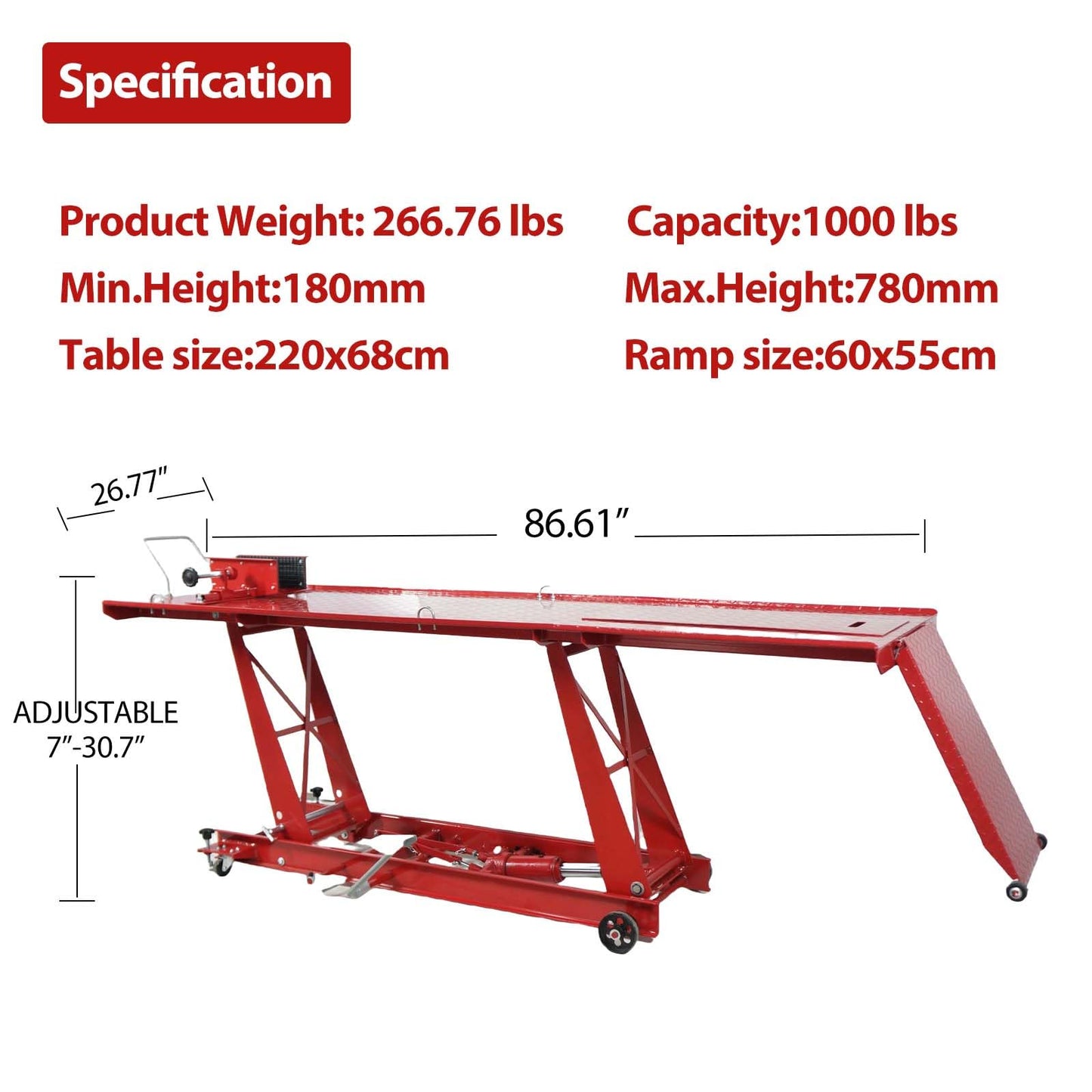 GarveeTech Hydraulic Motorcycle Lift - 1000 LB Capacity, Lift Hoist, Jack Stand, for Mechanics, Workshops, Homes