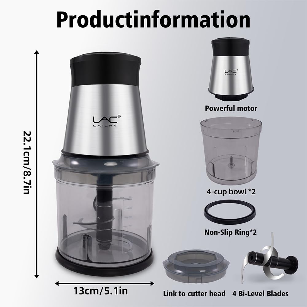 Mini Small Food Processor 4 Cup,Meat Grinder with 2 Bowls,Electric Food Chopper,Powerful Motor 2 Speed & 4 Blades for Baby Food,Meat,Onion,Vegetables,Fruits