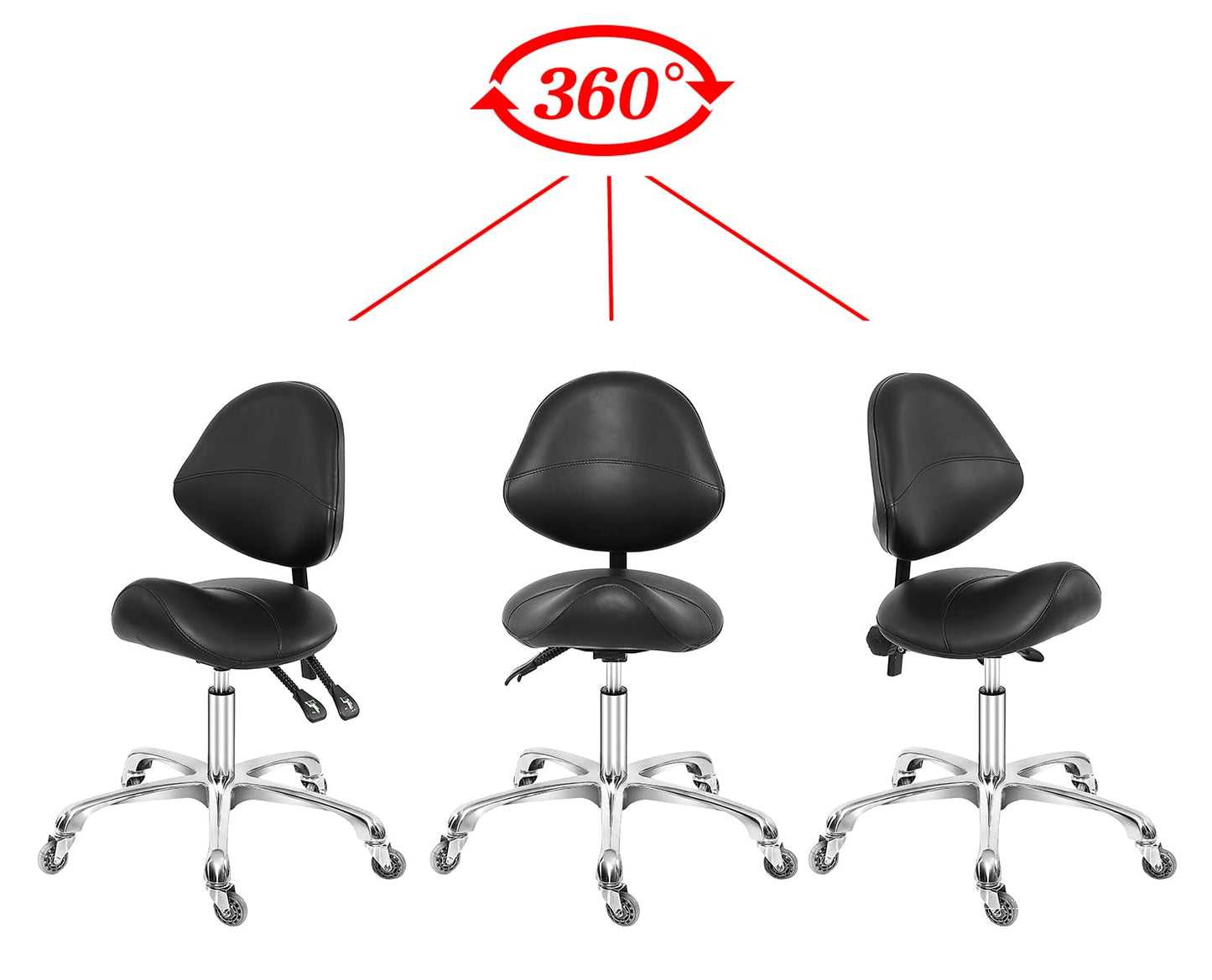 Antlu Saddle Stool Dental Hygienist Chair with Back Support, Rolling Esthetician Saddle Stool for Lash Salon Tattoo Shop Spa Dentist Clinic (with Backrest, Black)