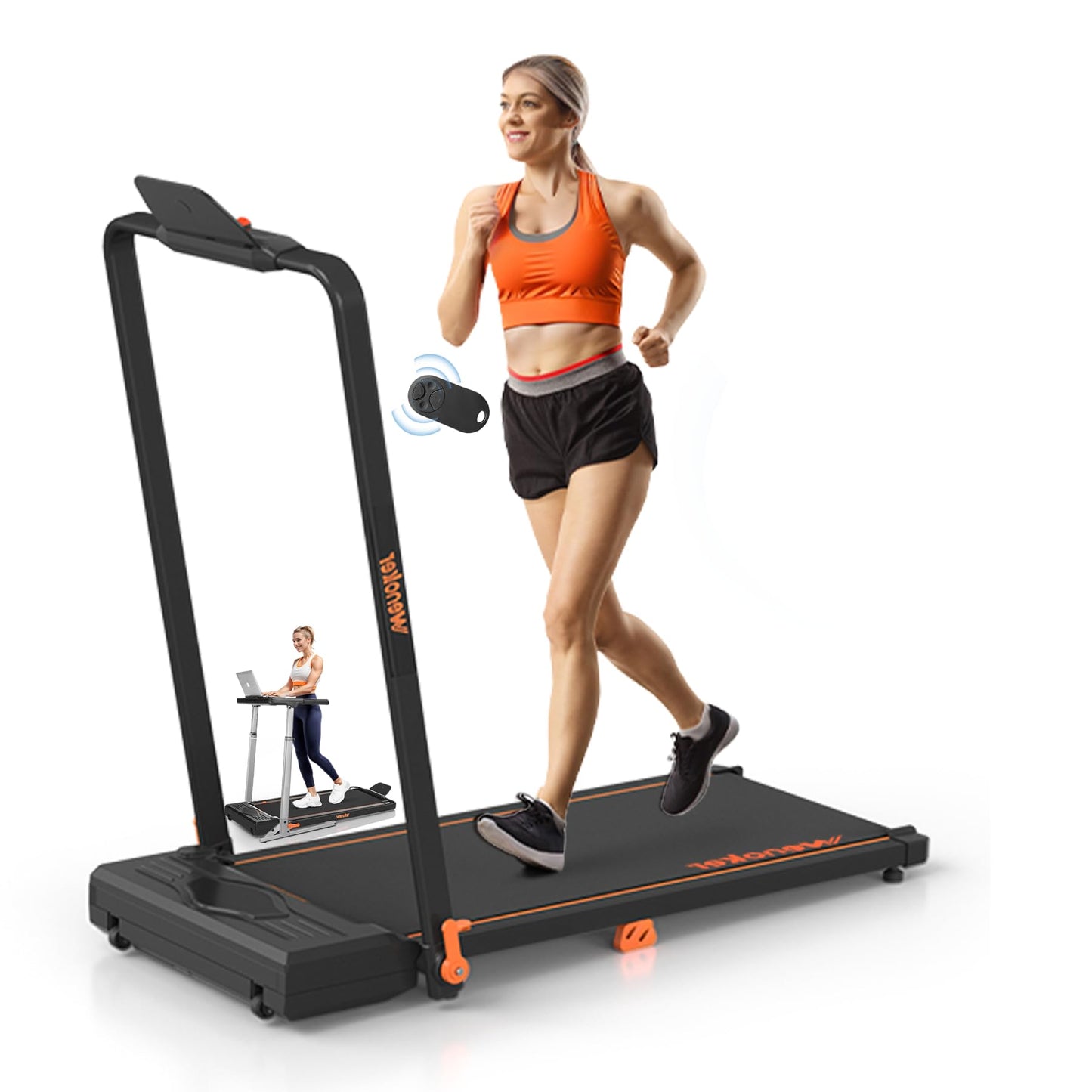 Walking Pad Treadmill, Wenoker Under Desk Treadmill with Handle Bar, Portable Foldable Walking Pad for Home/Office, 3 in 1 Folding Compact Desk Treadmill with Remote Control, Free Installation,300 Lbs