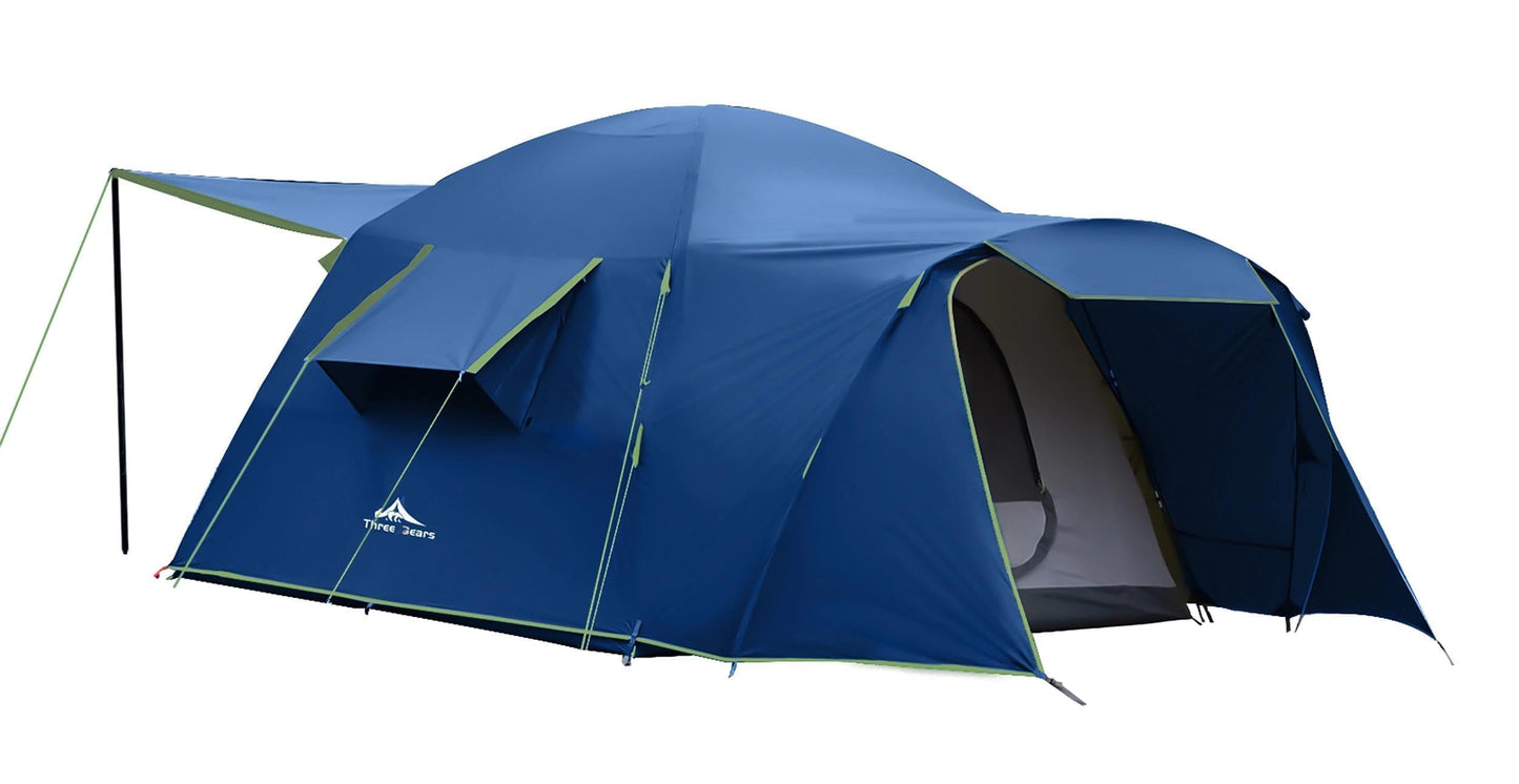 Three Bears Outdoor 6 Person Camping Tent - Waterproof Windproof Double Layer Design - Family and Car Camping - with Carry Bag and Storage Pouch - 76 Inches High (Dark Blue)