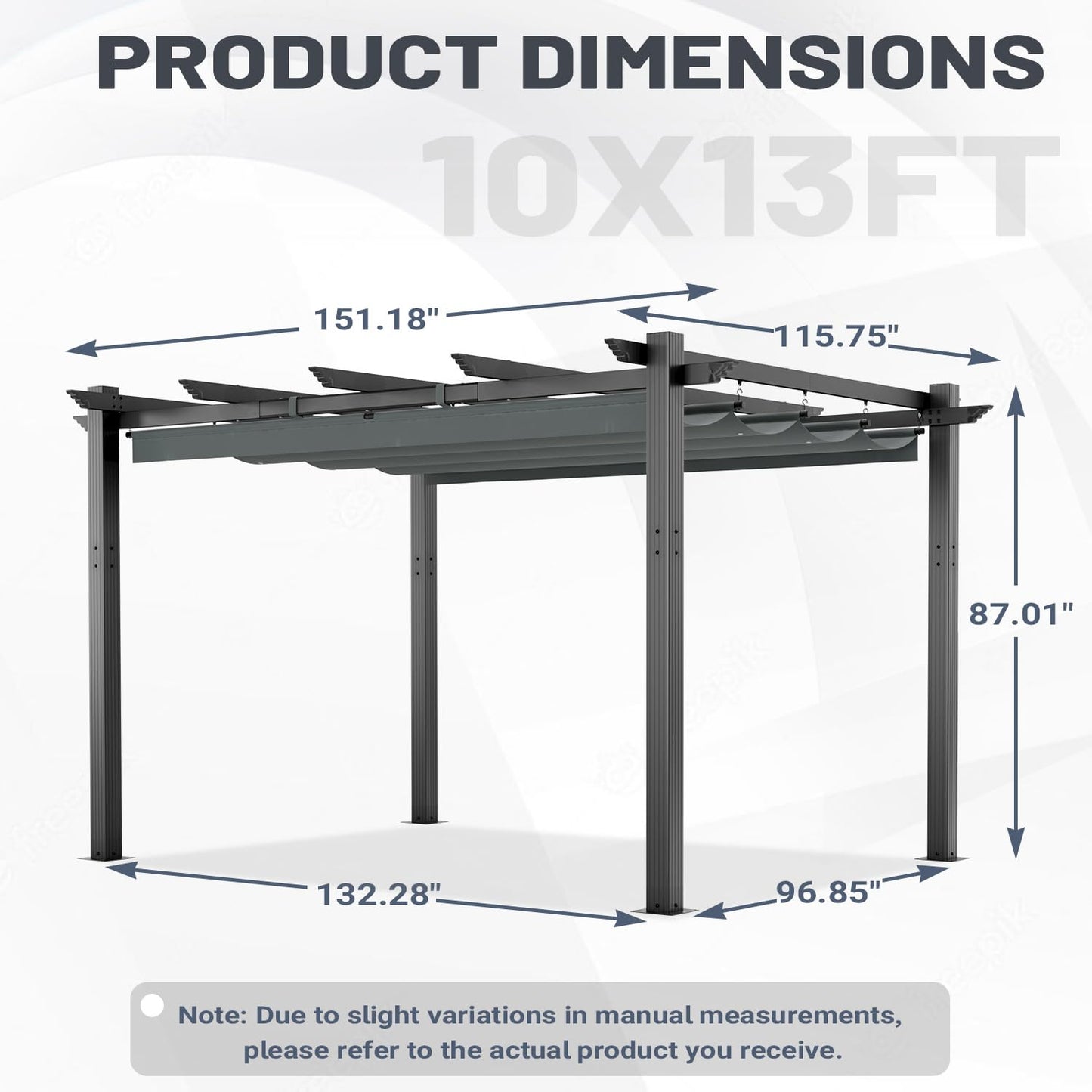 MELLCOM Retractable Pergola 10x13 Ft, Outdoor Aluminum Shelter with Dual Adjustable Sun Shade Canopy for Patio Backyard, Locking System Includes Straps & Screws (Gray)