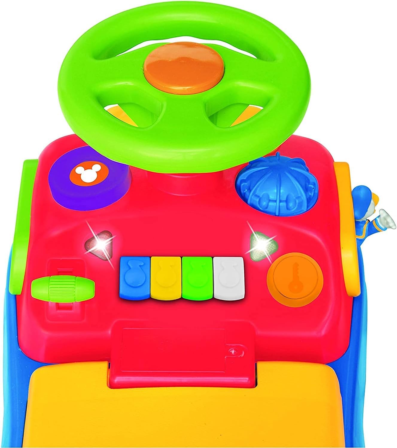 Kiddieland Mickey & Friends Activity Ride-On with Music, Lights & Sounds, Toy Phone, Steering Wheel, Toddler Push Car for Ages 12–36 Months, Battery Powered