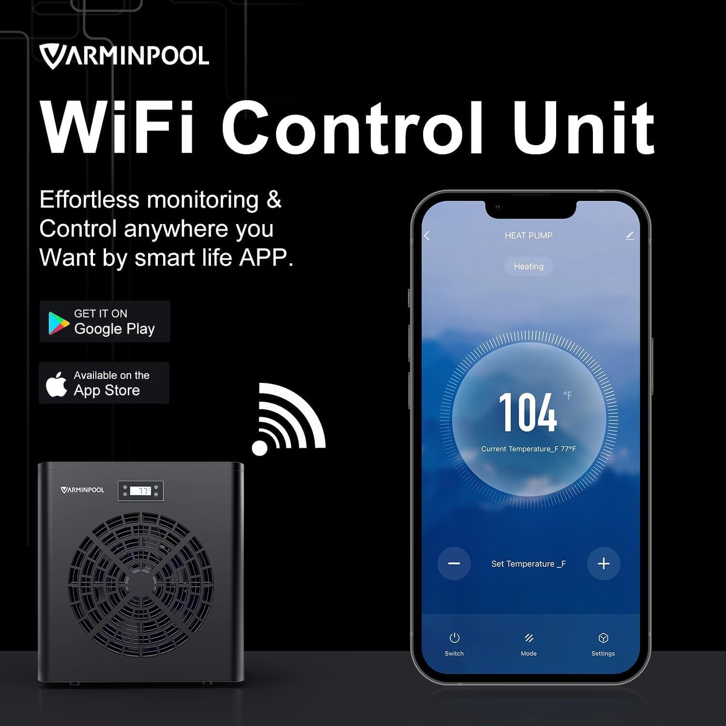 VARMINPOOL 16000BTU Electric Pool Heater for Above Ground Pool, Pool Heat Pump for 5400 Gallons, WiFi Smart Control, Titanium Heat Exchanger, 110V