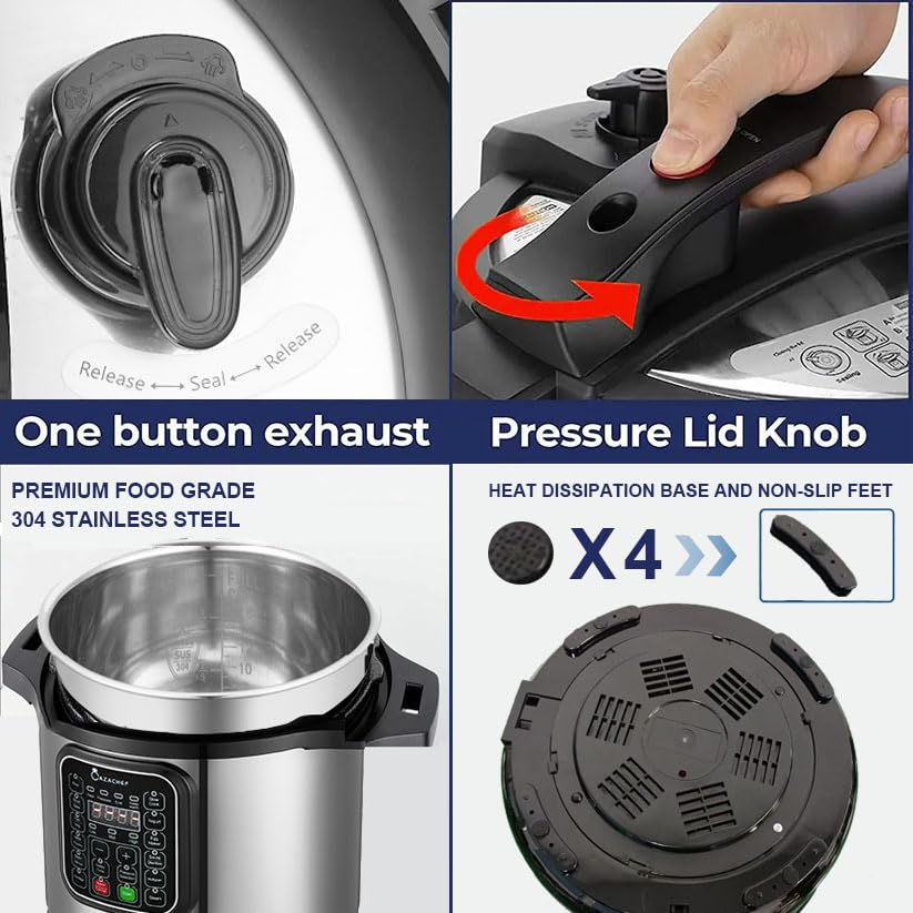 CAZACHEF 8qt stainless steel Pressure Cooker | 24-hour Presetting electric rice cooker, 14 in 1 slow cooker with temperature control | LED Multifunction Steamer, Food Warmer with nonstick pot