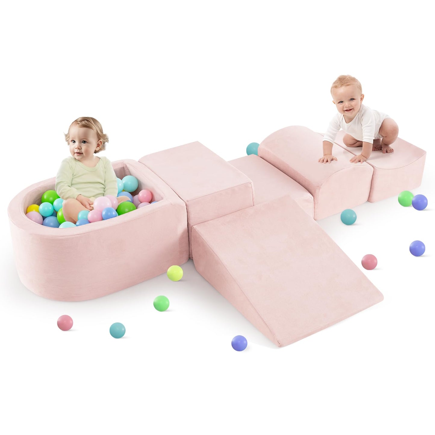 INFANS Climbing Toys for Toddlers, Foam Climbing Blocks and Ball Pit for Baby, 5pc Kids Climb and Crawl Block Activity Structure Play Set, Indoor Foam Play Gym for Crawling and Sliding