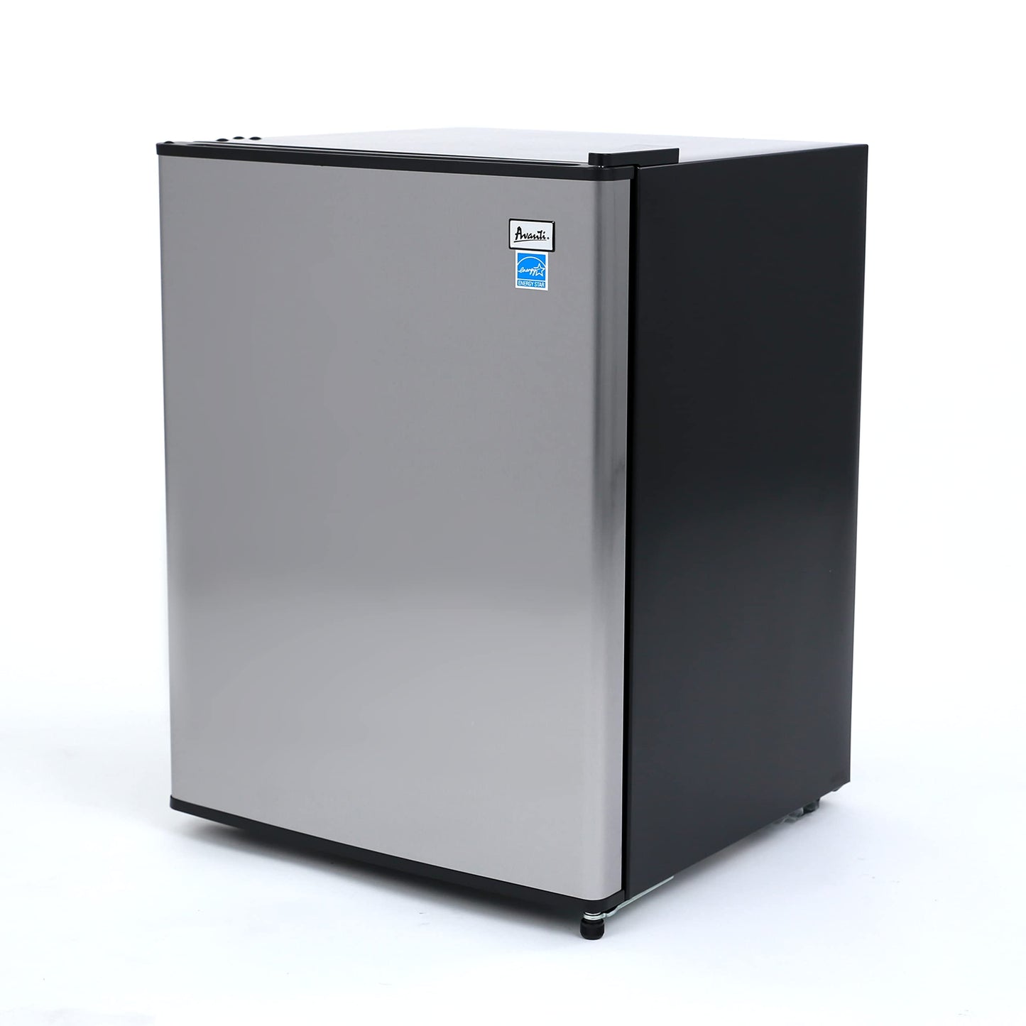 Avanti Mini Fridge Compact Refrigerator for Home Office or Dorm, Features Single Reversible Door Removable Shelves Automatic Defrost and Adjustable Temperature Control, 2.4-Cu.Ft, Stainless Steel