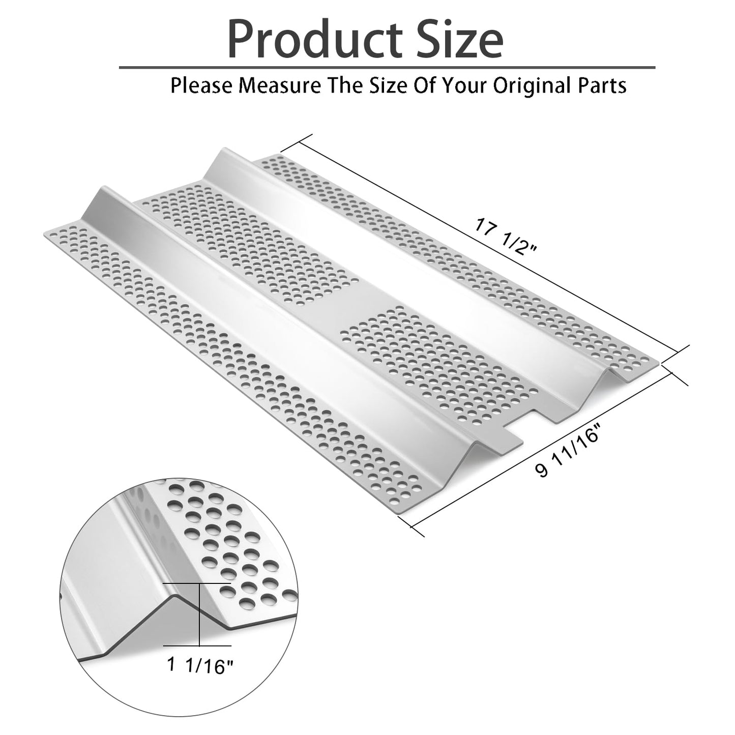 Plowo Heat Plates Replacement for Blaze BLZ-3PRO-LP, BLZ-3PRO-NG, BLZ-4PRO-LP, BLZ-4PRO-NG Gas Grill, Stainless Steel, 3 Pack, 17 1/2" x 9 11/16" x 1 1/16"